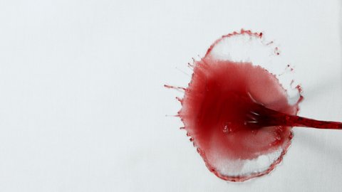Super Slow Motion Top Shot of Splashing Red Wine on White Cloth at 1000fps.