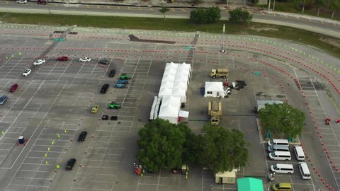 Aerial footage of the Miami Hard Rock Coronavirus Covid 19 testing center