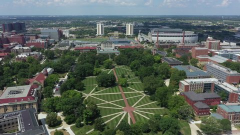 Aerial view of The Oval campus lawn park Ohio USA