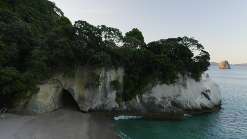 Aerial Reveal of Te Hoho Rock at New Zealand