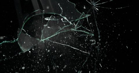 Broken cracks glass fracture effect texture isolated abstract black background. Bullet cracked window with big hole screen mirror weapon shot.