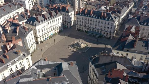 France, Nantes, Fontaine de la Place Royale, drone aerial view