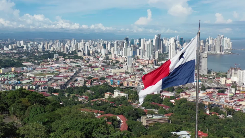 flag aerial view panama city  Royalty-Free Stock Footage #1049104462