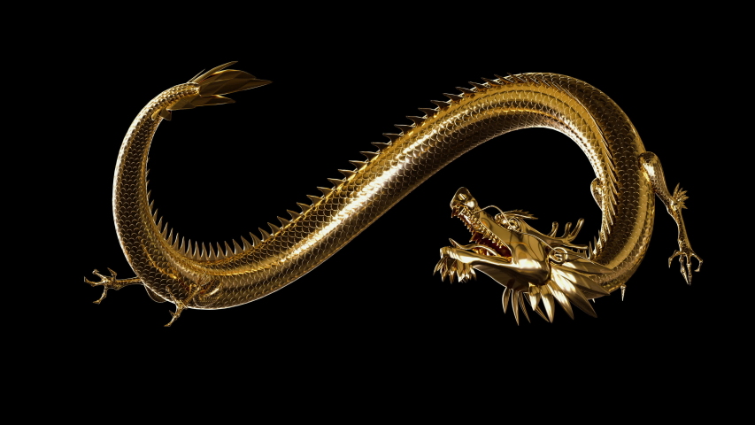 Magical Fairytale Asian Dragon Symbol of Power of Wealth and Wisdom and Luck. Animated Traditional Oriental Dragons in Motion. Vivid 3D Fantasy Animals in Asian Culture. Infinity Golden Dragons Flying Royalty-Free Stock Footage #1049107465