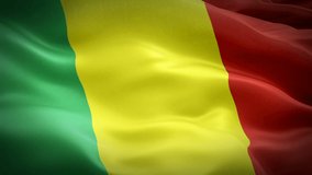 Malian flag Closeup 1080p Full HD 1920X1080 footage video waving in wind. National ‎‎‎‎Bamako‎‎ 3d Malian flag waving. Sign of Mali seamless loop animation. Malian flag HD resolution Background 1080p
