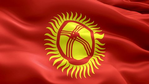Kyrgyzstan flag Motion Loop video waving in wind. Realistic Kyrgyz Flag background. Kyrgyzstan country Flag Looping Closeup 1080p Full HD 1920X1080 footage. Kyrgyzstan Asian country flags footage vide