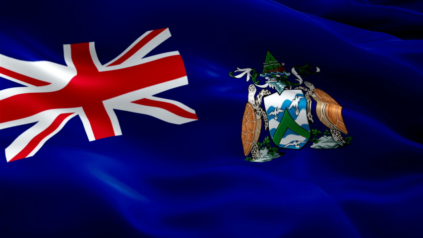 Ascension Island flag Motion Loop video waving in wind. Realistic Ascension Island Flag background. Ascension Island Flag Looping Closeup 1080p Full HD 1920X1080 footage. Ascension Island Pacific Ocea