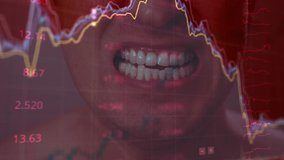 Furious man due to financial crisis. Scream, anger, hopelessness. Coronavirus stock market crisis concept. Flashing red light. Concept of financial stagnation, lockdown, business crash. Lightning - Powered by Shutterstock - Get 15% off with code: PIKWIZARD15