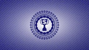 trophy with money symbol inside icon inside denim background rotary fashion, conceptual pattern, top loop animation
