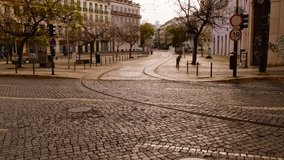 EUROPE IN LOCKDOWN - A large carriageway and tramway of an European capital lies deserted, following the rise in the number of cases of CORONAVIRUS / COVID-19, with a dramatic impact on social life - Powered by Shutterstock - Get 15% off with code: PIKWIZARD15