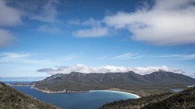 4k Time lapse the view of wineglass bay from the lookout at freycinet national park