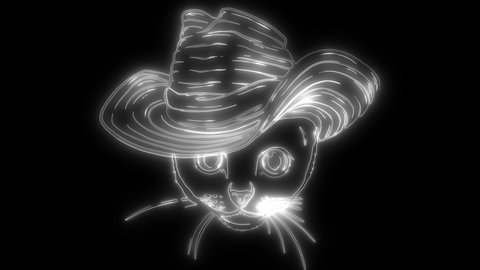animation of a cat with hat and lights up