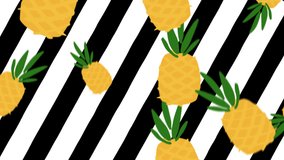 Animation of retro hypnotic motion of falling pineapples moving in seamless loop in repetition on hypnotic black and white changing pattern background. Movement and repetition abstract concept - Powered by Shutterstock - Get 15% off with code: PIKWIZARD15