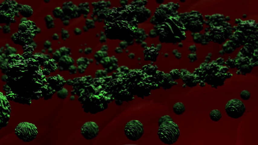 Green virus cell in human body. Corona virus, HIV or covid-19