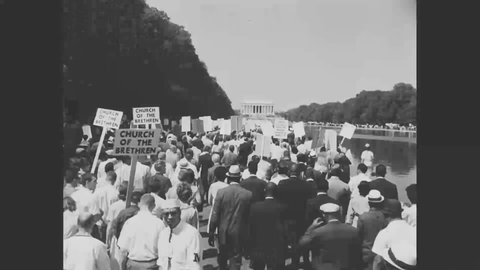 CIRCA 1963 - Marchers are shown as well as the Washington Monument and singer Marian Anderson takes the stage during the March on Washington.