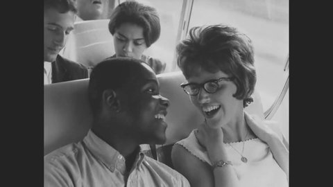 CIRCA 1963 - Civil rights activists board a bus and travel to the March on Washington for Jobs and Freedom.