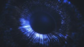 Blue and azure colored lines after a blast scattering out of a bright circle and forming volumetric human blue eye model. Human iris of the eye concept. 3d rendering animated abstract background in 4K - Powered by Shutterstock - Get 15% off with code: PIKWIZARD15