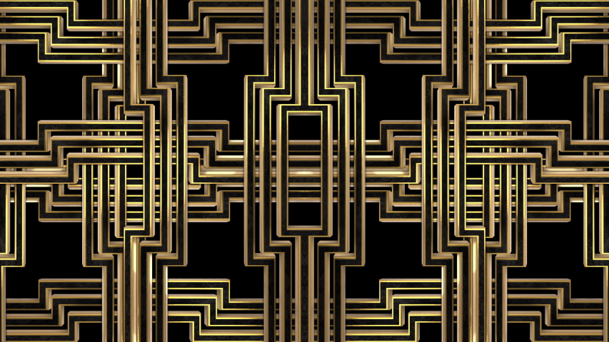 Golden Black Art Deco lattice animation. Incl ALPHA MATTE. 3D model trellis background for TV show, studio set, intro, documentary, catwalk stage design or The Great Gatsby and 1920s theme projects. Royalty-Free Stock Footage #1049230453