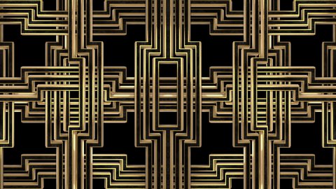 Golden Black Art Deco lattice animation. Incl ALPHA MATTE. 3D model trellis background for TV show, studio set, intro, documentary, catwalk stage design or The Great Gatsby and 1920s theme projects.