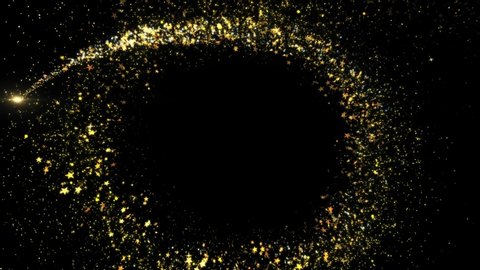 Golden Glitter Light circle Tail Parkling shine glow wave. Gold glittering magic shimmer trail, bright light sparks on black background Birthday, Anniversary, new year, event, Christmas, Festival