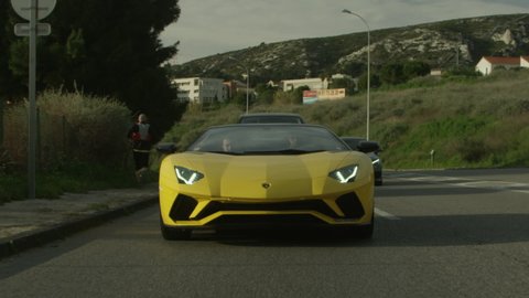 Marseille, France / 02 10 2019 : Lamborghini Aventador SV who rolls on the roads of estaque