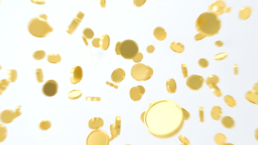3d animation. Gold coins falling down on white background.  Buisness concept. | Shutterstock HD Video #1049254585