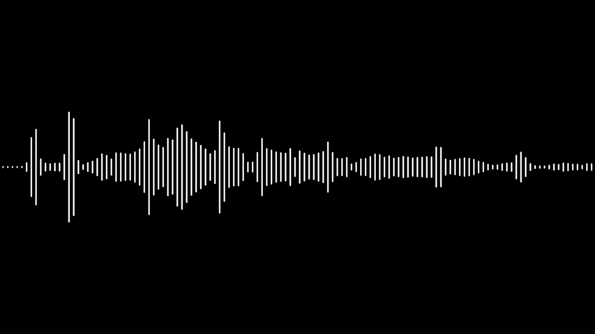 Minimalist Waveform Audio. Abstract White on black sound waves background. 3D rendered looping animation.