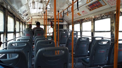 Mumbai,India - March 7th 2020 :  POV footage of passenger sitting in Mumbai BEST bus, Bombay public transportation