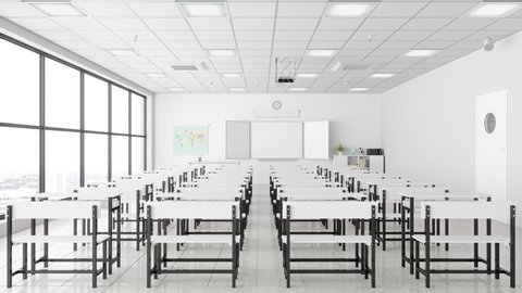 3d Rendering of Empty classroom with desk and chair