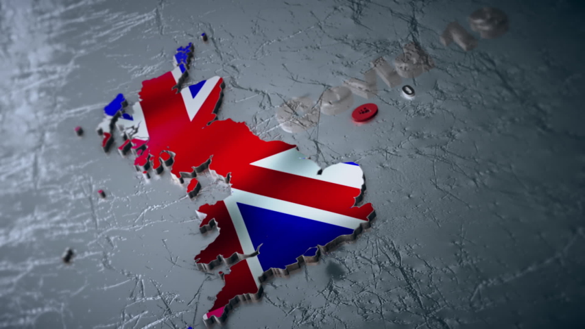 Map of Great Britain and word quarantine on a red background. Worldwide pandemic concept. Royalty-Free Stock Footage #1049283742