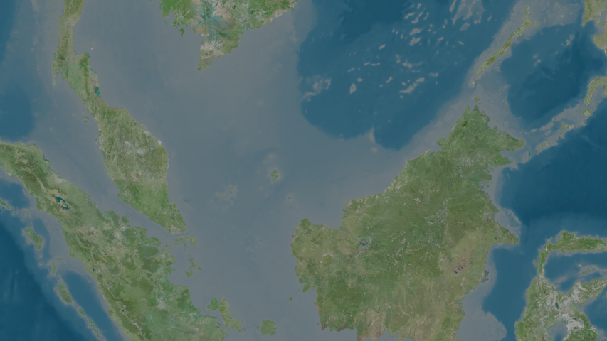 Kuala Lumpur, federal territory with its capital, zoomed and extruded on the satellite map of Malaysia in the conformal Stereographic projection