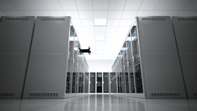 Loopable animation with working drone scanning servers in a hall.  Fully automatic unmanned system. Computer coordinated efficient and innovative network processing management. Render 4K
 - Powered by Shutterstock - Get 15% off with code: PIKWIZARD15