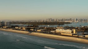 Aerial helicopter footage of Coronado during a beautiful sunset. California, USA.