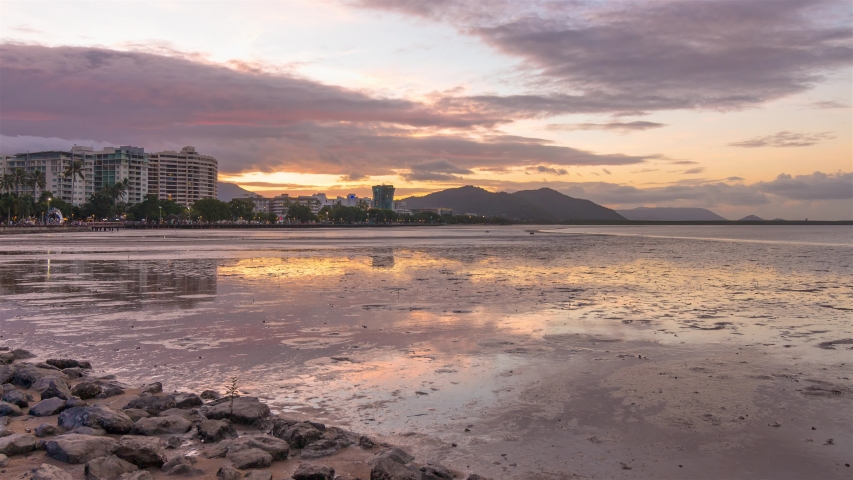 The Lagoon on Cairns Esplanade at sunset in Queensland, Australia image ...