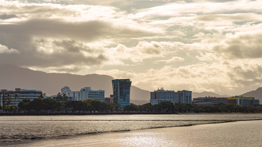 The Lagoon on Cairns Esplanade at sunset in Queensland, Australia image ...
