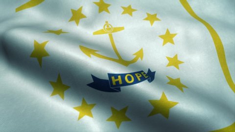 Rhode Island State flag waving in the wind. National flag of Rhode Island. Sign of Rhode Island State seamless loop animation. 4K