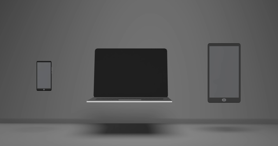 3d Presentation of technological devices. Smartphone, notebook or pc and pad tablet advertising. 
Technology devices concept. Minimalist black and white animation. Royalty-Free Stock Footage #1049328049