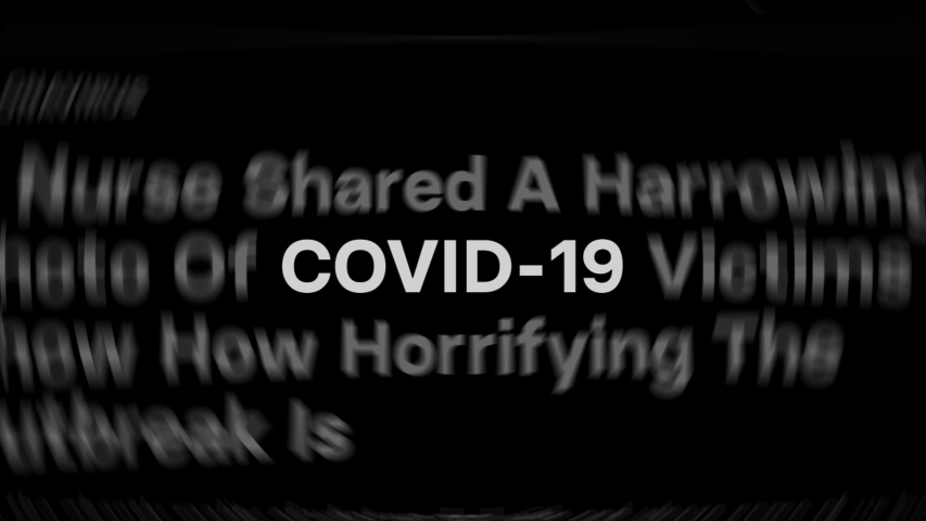 COVID-19 text highlighted among random text, similar to newspaper articles across the globe. Coronavirus concept. Royalty-Free Stock Footage #1049332819