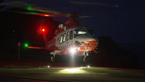 HEMS Emergency helicopter taking off Portland hospital. Portland - Victoria - Australia - March 26, 2020