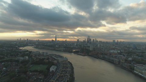 Beautiful Drone shot of London Skyline at Dusk. 