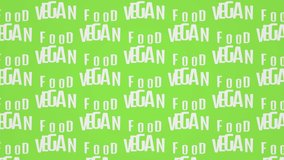 Vegan food text kinetic typography. Vegetarian products and healthy diet concept. Looping motion background