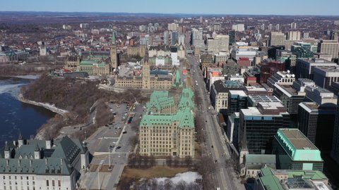 Ottawa, Canada - March 2020 - The Canadian capital with parliament and federal government buildings are all shut down to deal with the COVID-19 coronavirus crisis