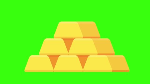 Gold ingots isolated. 2D animation on on Green Screen.