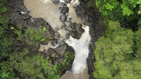 Maui waterfalls falling over the road to Hana