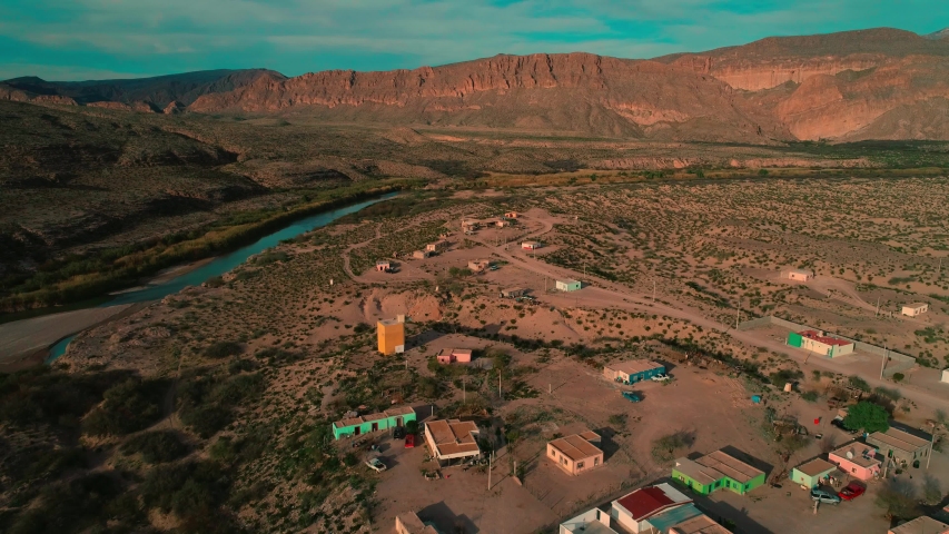 Sunrise over the Rio Grande and the eastern edge of the US border near Boquillas del Carmen Mexico