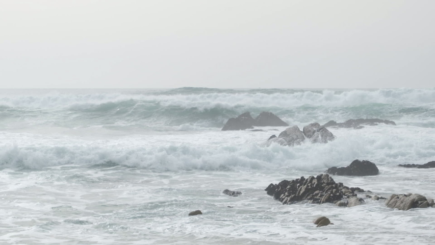 Mist and ocean waves splashing on rocks image - Free stock photo ...