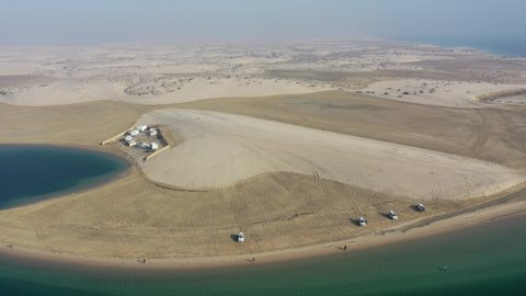 Inland sea in desert, aerial view video footage 4K, Khor Al Udeid, Doha, Qatar