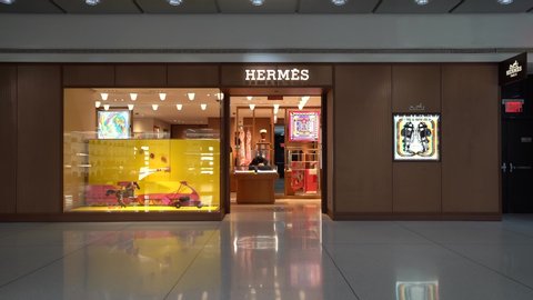 NEW YORK - FEBRUARY, 2020: Hermes store. Hermès International S.A. is a French high fashion luxury goods manufacturer established in 1837.