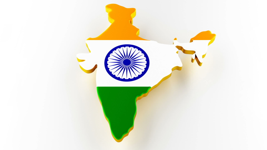 Caduceus sign with snakes on a medical star. Map of India land border with flag. India map on white background. 3d rendering