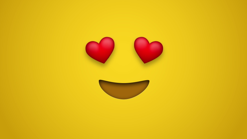 Animated colorful looping smiling face with heart eyes emoji background for apps or ad commercial. Bringing life to your screen. Fun character motion graphic design. | Shutterstock HD Video #1049442877
